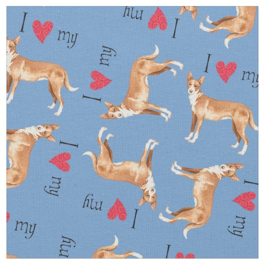 Tissu J'aime mon Podengo portugais (Fermer)