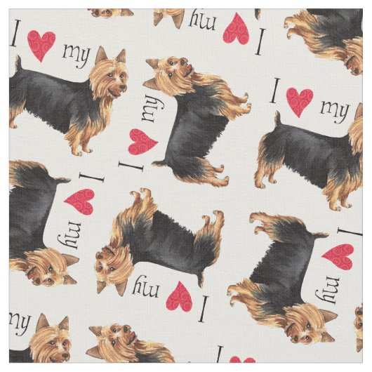 Tissu J'aime mon Terrier australien (Fermer)