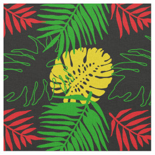 Tissu Jamaïcain Rouge Jaune Vert Tropical Motif