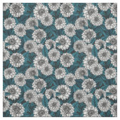 Tissu Jardin blanc Dahlia / feuilles bleus 2 (Échantillon)
