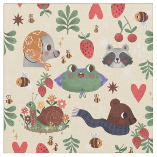 Tissu jardin de campagne escargot abeille grenouille rat