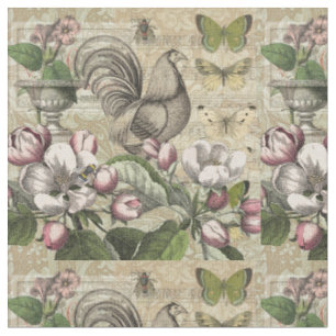 Tissu Jardin de Coq Vintage Art Collage : Campagne Franç