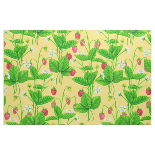 Tissu Jardin de fraise sur jaune (Fat Quarter)