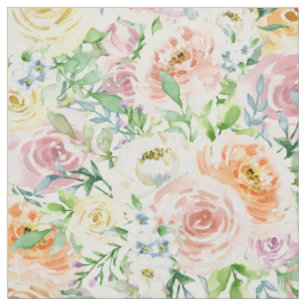 Tissu Jardin des fleurs Roses Pastel