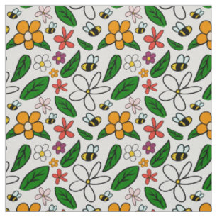 Tissu Jardin fleuri de printemps gribouillis motif doodé