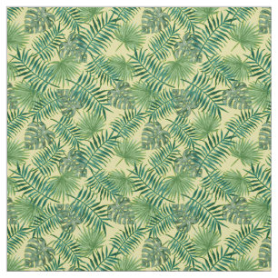 Tissu jaune à motif tropical de feuilles de palmie