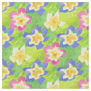Tissu jaune bleu assez rose de primevères