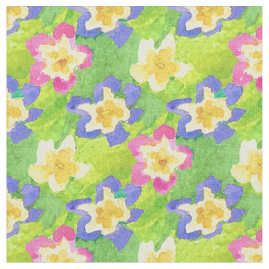 Tissu jaune bleu assez rose de primevères (Fermer)