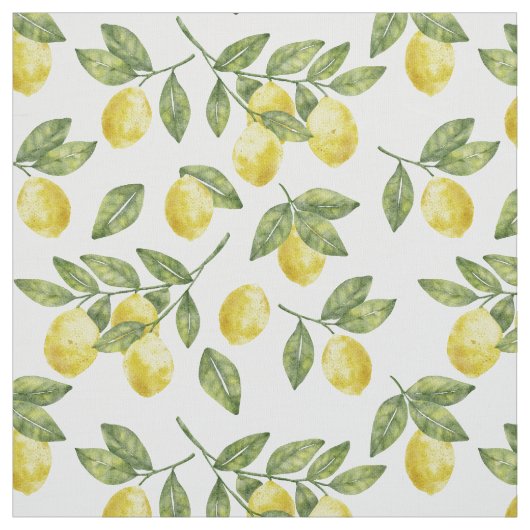 Tissu Jaune d'été citrons à l'aquarelle avec feuilles ve (Échantillon)