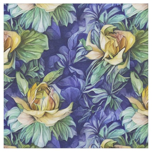 Tissu Jaune et bleu floral (Fermer)