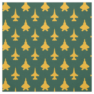 Tissu Jaune et vert F-16 et F-22 Motif d'avion de chasse