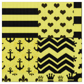 Tissu Jaune Noir Mixte Conception Motif Patchwork (Fermer)