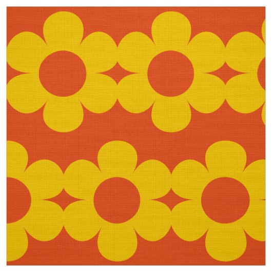 Tissu Jaune sur Orange Fleurs rayures Retro Fabric 60s (Échantillon)
