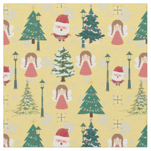 Tissu Jaunes de Noël motifs et père Noël jaune rouge 