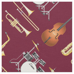 Tissu Jazz Band Instruments Musique Musicien Décor Rouge