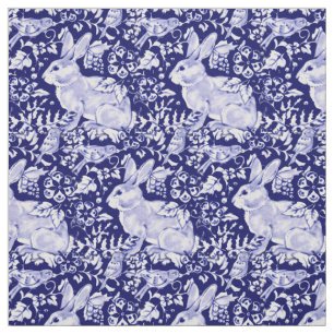 Tissu Joli bleu foncé et blanc lapin Oiseau Dedham Delf