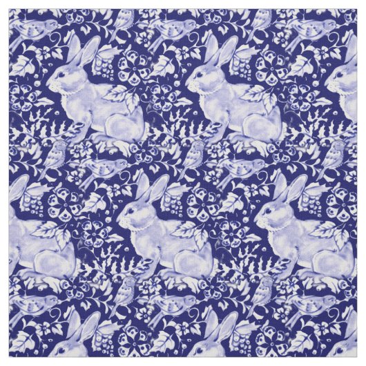 Tissu Joli bleu foncé et blanc lapin Oiseau Dedham Delft (Échantillon)