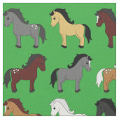 Tissu Joli Cartoon Chevaux Enfants Vert (Fermer)