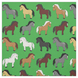 Tissu Joli Cartoon Chevaux Enfants Vert