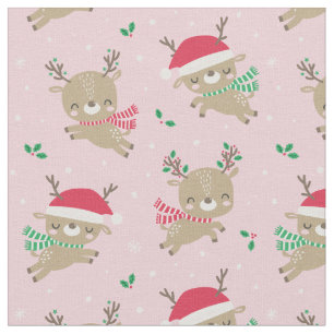 Tissu Joli chapeau de Père Noël Reindeer rose