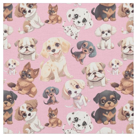 Tissu Joli Chien Chien Rosé (Fermer)