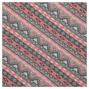 Tissu Joli design à motif aztèque gris rouge