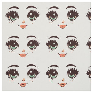 Tissu joli dessin animé poupée visage illustrations