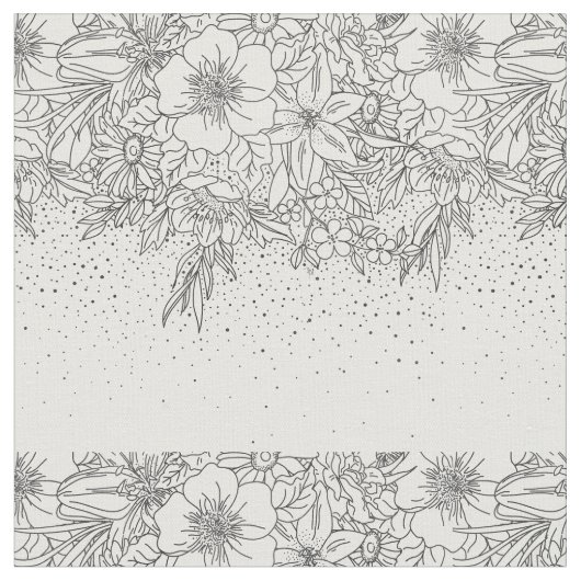 Tissu Joli Doodé à fleurs et confetti noir blanc (Fermer)