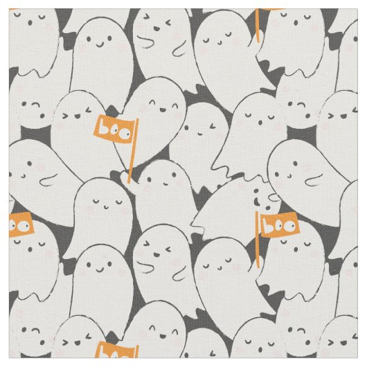 Tissu Joli Fantômes d'Halloween avec petits drapeaux ora (Fermer)