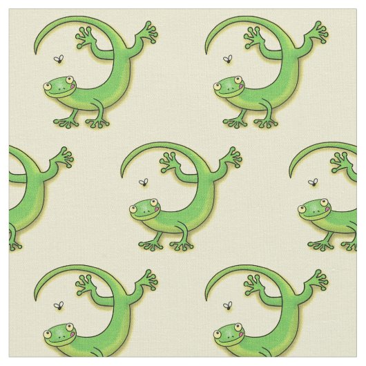 Tissu Joli gecko vert salutations avec dessin animé (Fermer)
