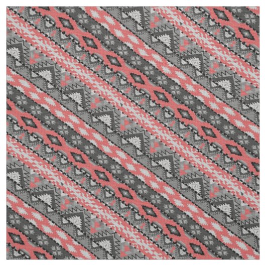 Tissu Joli motif aztèque gris rouge (Échantillon)