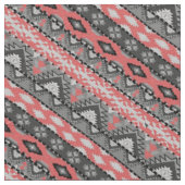 Tissu Joli motif aztèque gris rouge (Détail)
