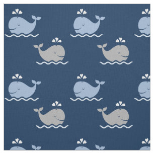Tissu Joli motif de baleines nautiques bleu marine et gr