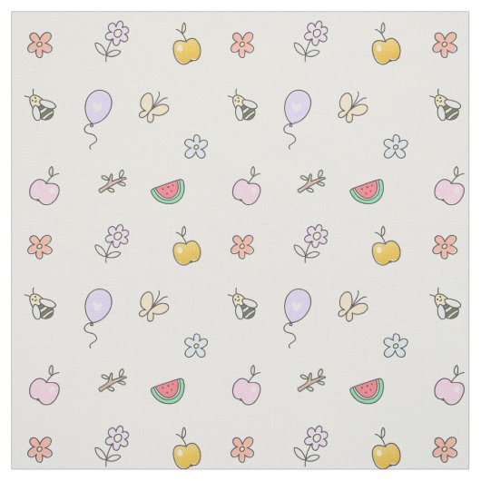 Tissu Joli Motif de fleurs d'abeille Doodle (Échantillon)