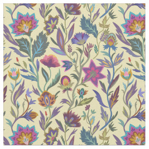 Tissu Joli motif victorien rétro l Fleurs jaunes