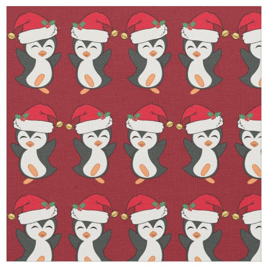 Tissu Joli Noël Penguin Rouge Fête (Fermer)