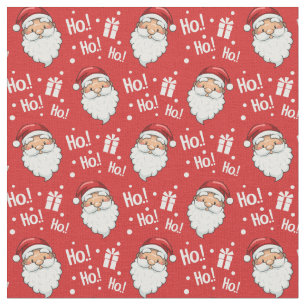 Tissu Joli Noël Père Noël Ho Ho Ho Rouge Blanc