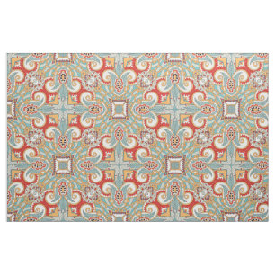 Tissu Joli Retro Chic Rouge Turquoise Mosaïque Motif
