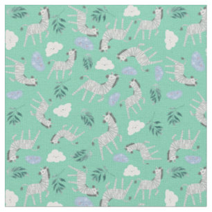 Tissu Joli safari coloré zèbre cheval enfants vert