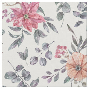 Tissu Jolie aquarelle Poinsettias et Eucalyptus