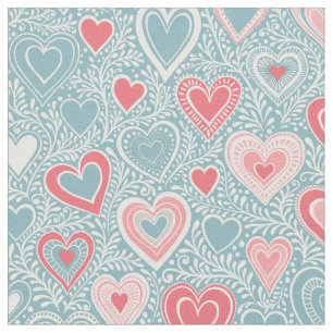 Tissu Jolie Fleur Populaire Cœur Bleu Poussiéreux Rose B
