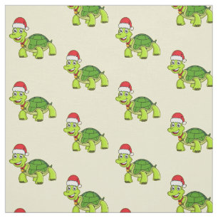 Tissu Jolie tortue en chapeau de Père Noël