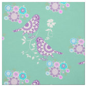 Tissu Jolies Fleurs Coeurs Et Oiseaux Motifs (Échantillon)