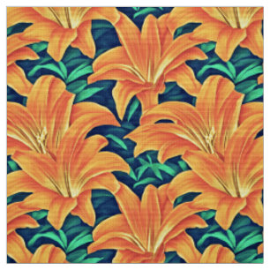 Tissu Jour d'Orange avec des Feuilles verts