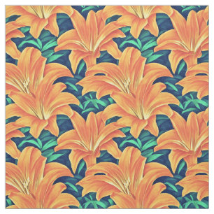 Tissu Jour d'Orange avec des Feuilles verts