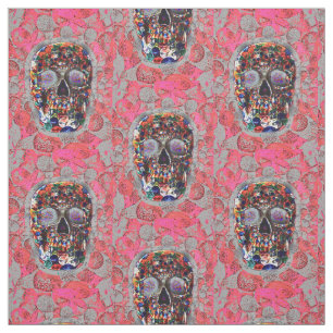 Tissu Jour du motif rose de ballons de crânes morts