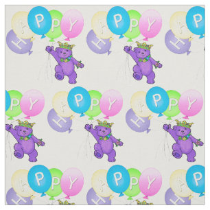 Tissu Joyeuse Princesse d'Ours pourpre avec ballons