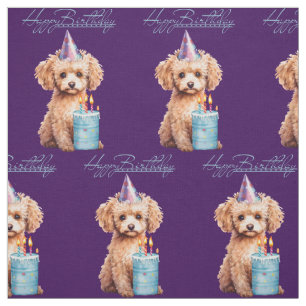 Tissu Joyeux caniche d'anniversaire avec Casquette de fê