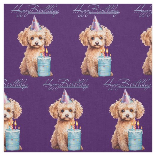 Tissu Joyeux caniche d'anniversaire avec Casquette de fê (Échantillon)