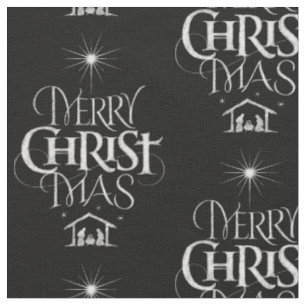 Tissu Joyeux Christ Mas Christian Christmas Black Chalk